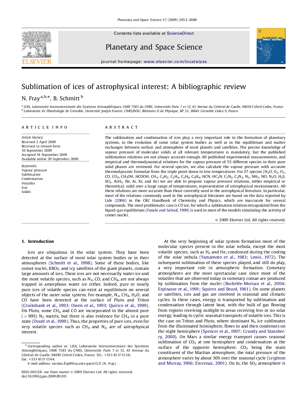 Sublimation of ices of astrophysical interest: A bibliographic review