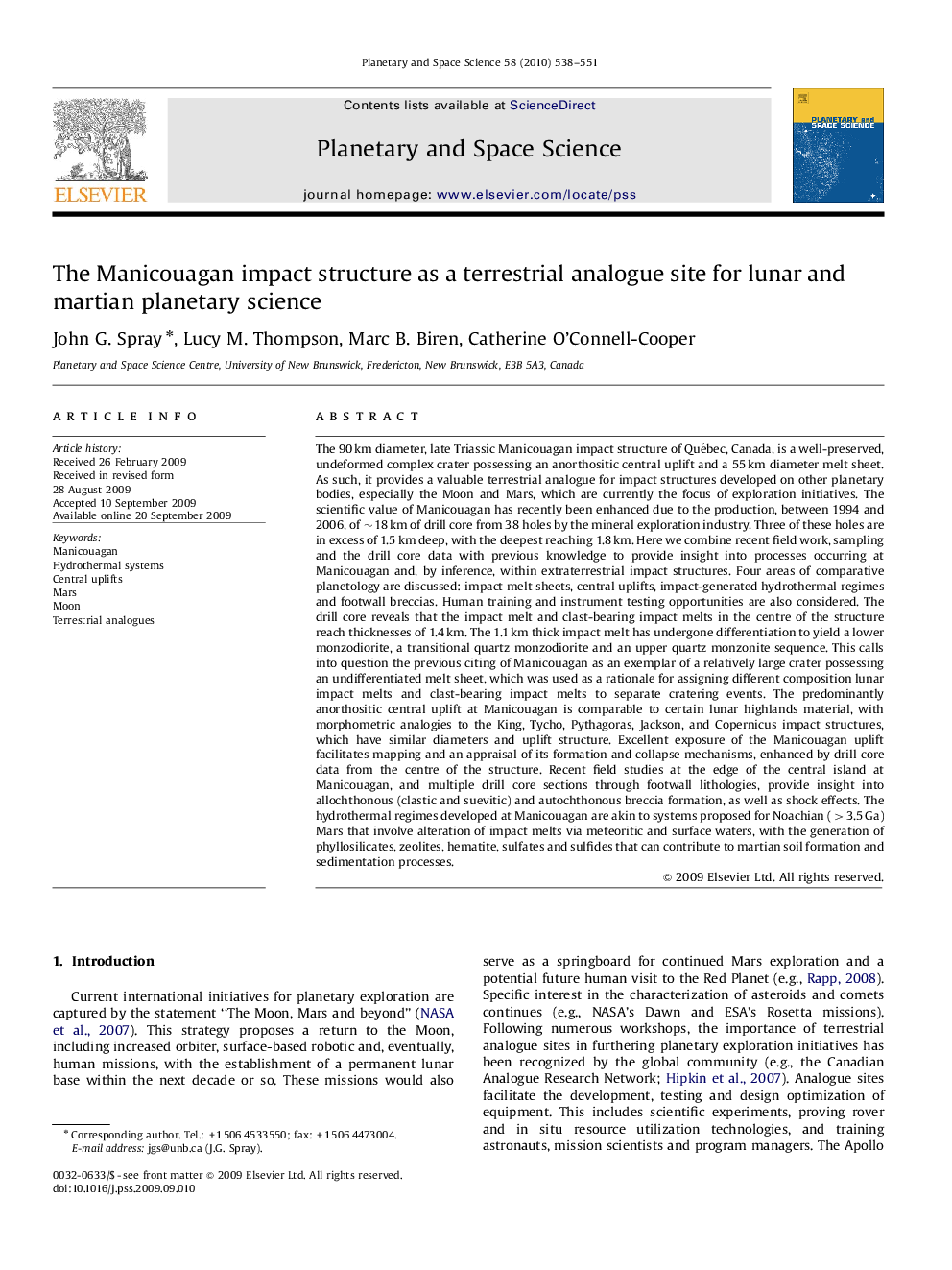 The Manicouagan impact structure as a terrestrial analogue site for lunar and martian planetary science