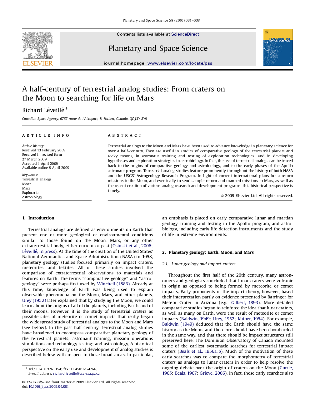 A half-century of terrestrial analog studies: From craters on the Moon to searching for life on Mars