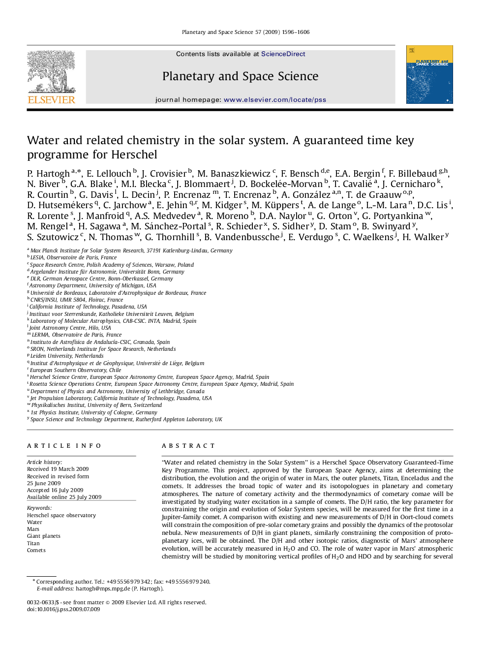 Water and related chemistry in the solar system. A guaranteed time key programme for Herschel