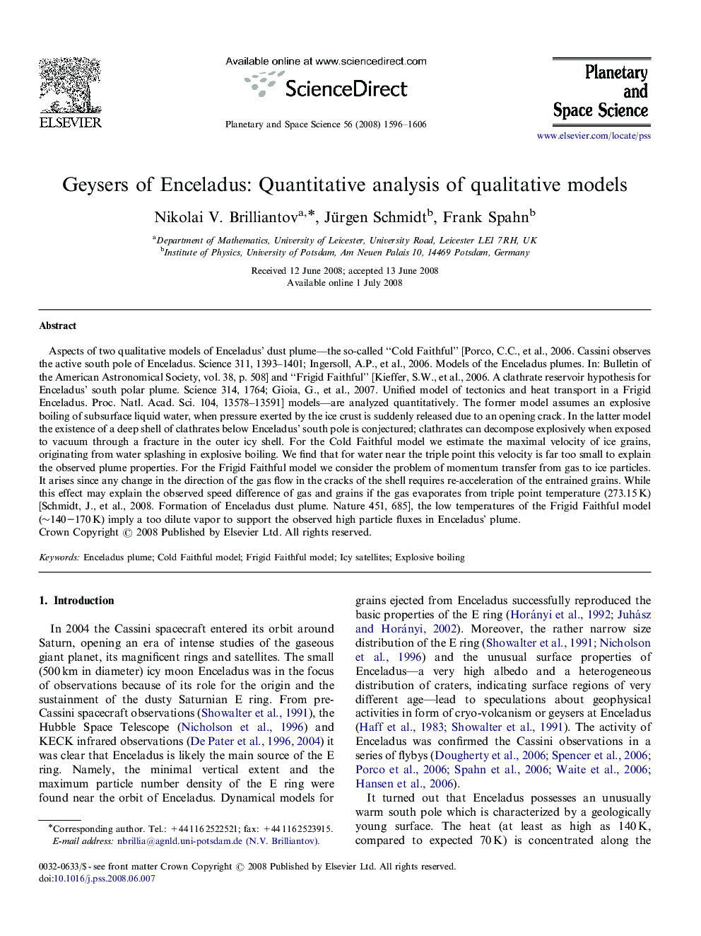 Geysers of Enceladus: Quantitative analysis of qualitative models