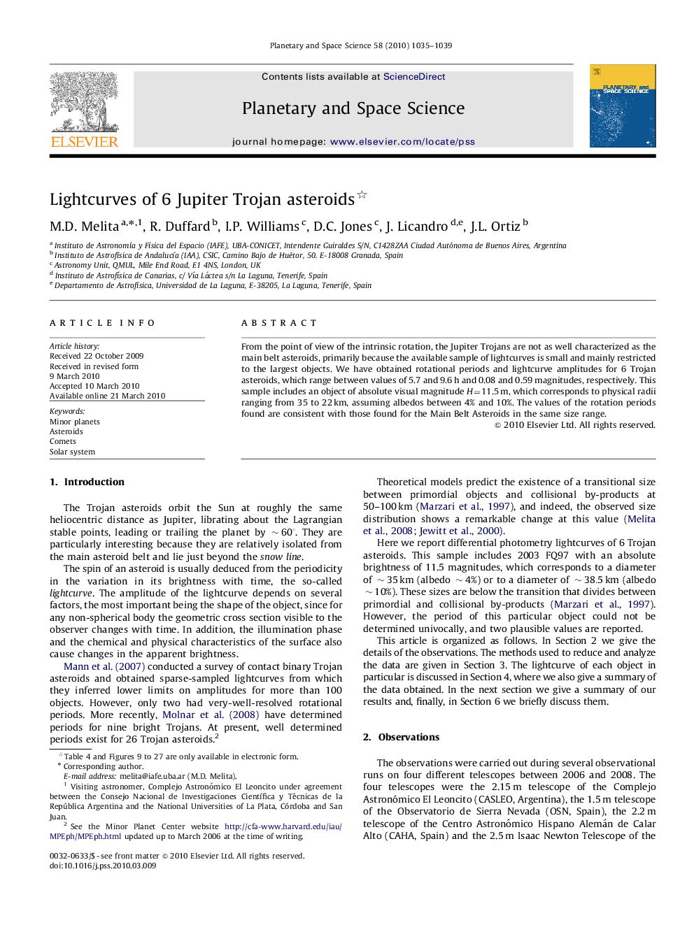 Lightcurves of 6 Jupiter Trojan asteroids 