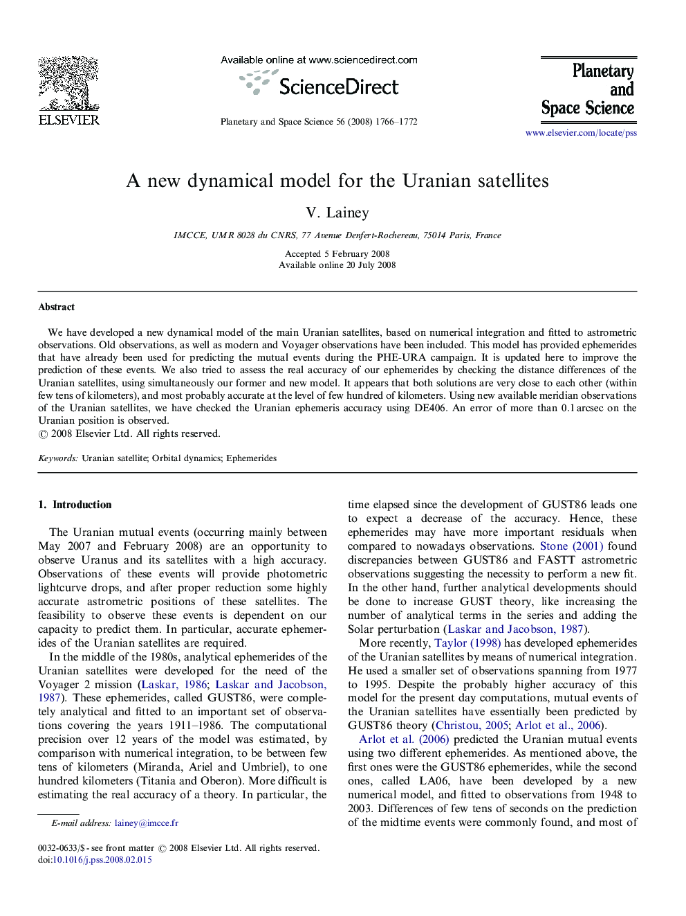 A new dynamical model for the Uranian satellites