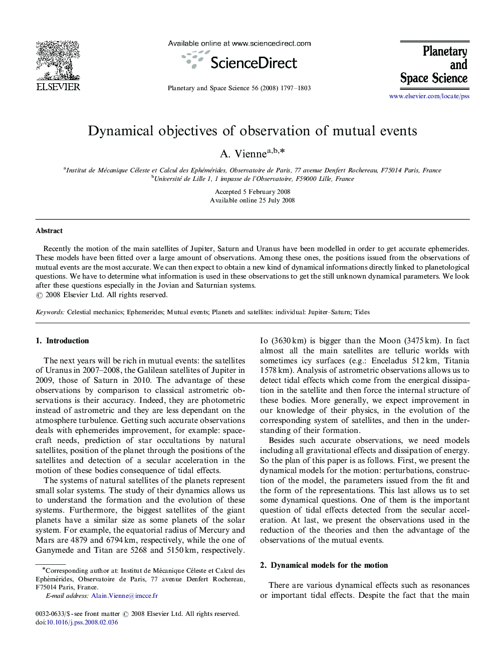 Dynamical objectives of observation of mutual events