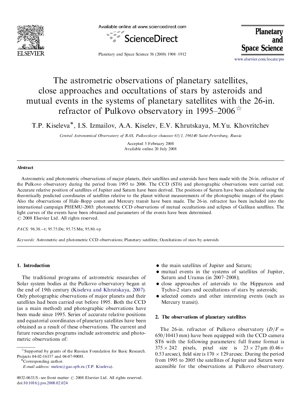 The astrometric observations of planetary satellites, close approaches and occultations of stars by asteroids and mutual events in the systems of planetary satellites with the 26-in. refractor of Pulkovo observatory in 1995-2006