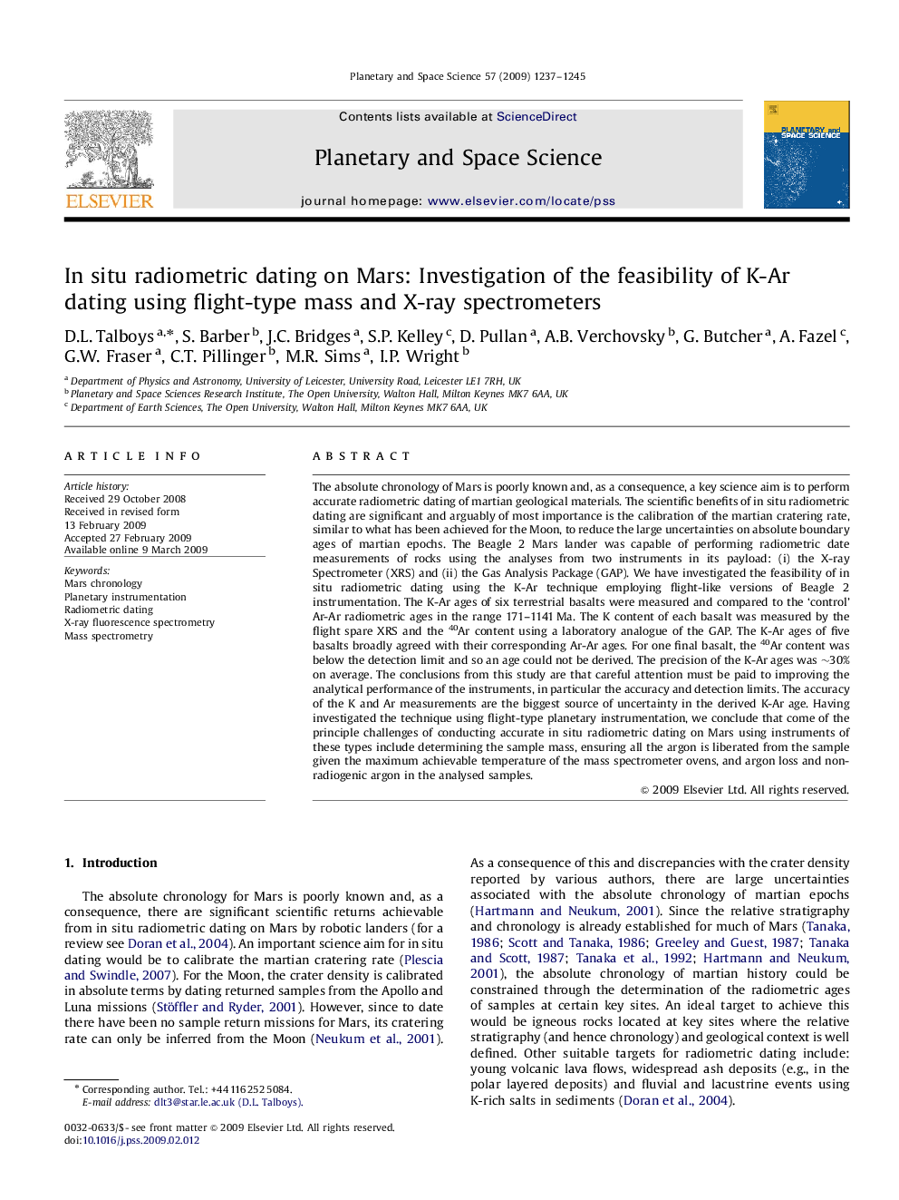 In situ radiometric dating on Mars: Investigation of the feasibility of K-Ar dating using flight-type mass and X-ray spectrometers