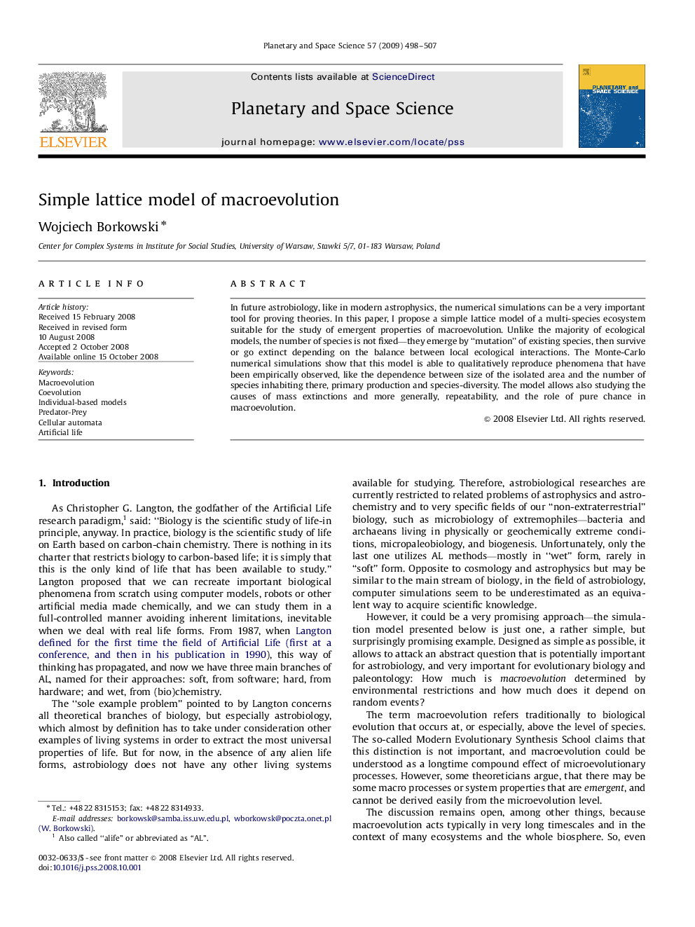 Simple lattice model of macroevolution