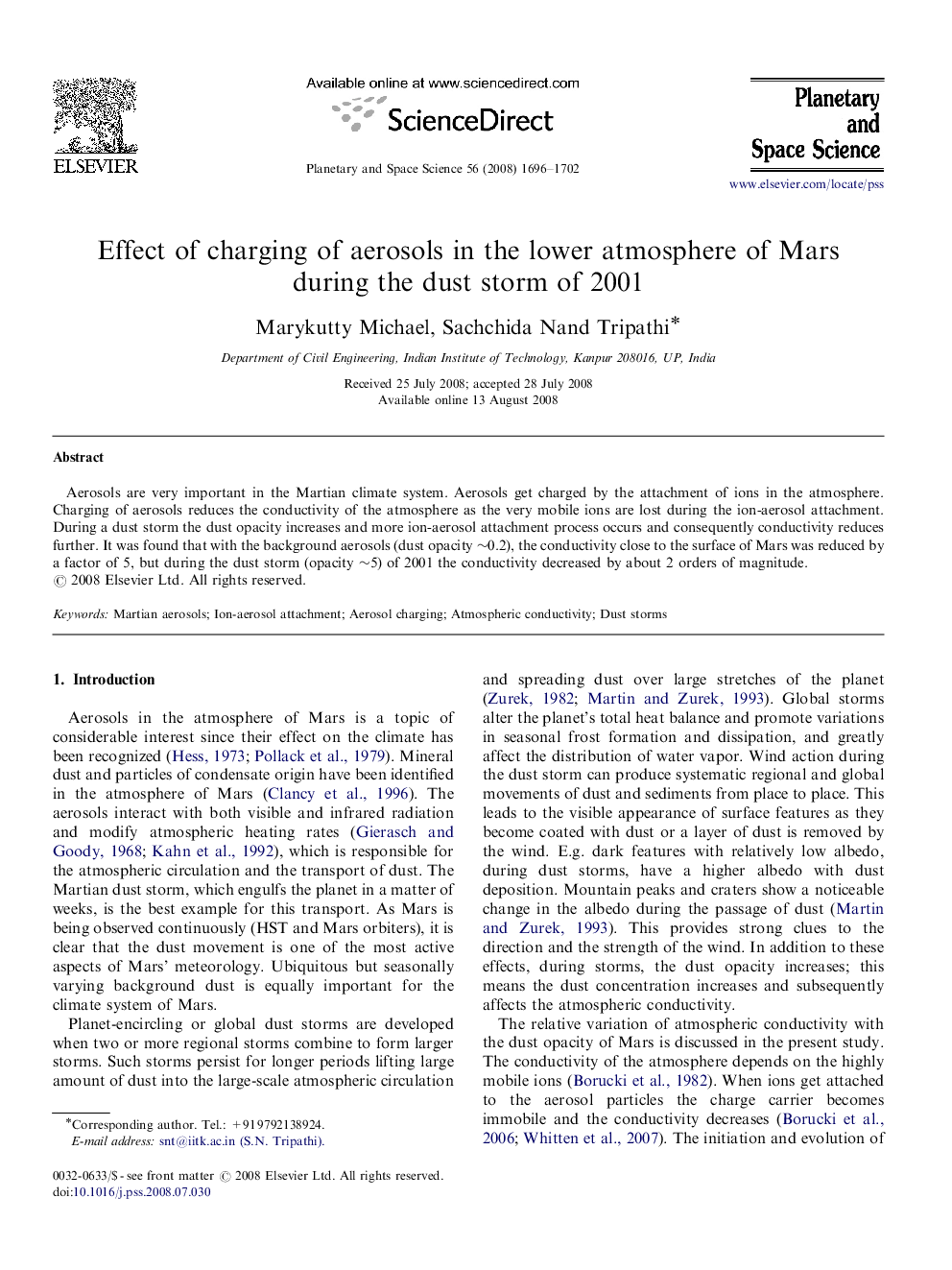 Effect of charging of aerosols in the lower atmosphere of Mars during the dust storm of 2001