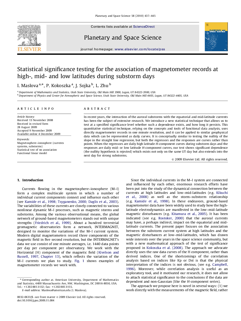 Statistical significance testing for the association of magnetometer records at high-, mid- and low latitudes during substorm days