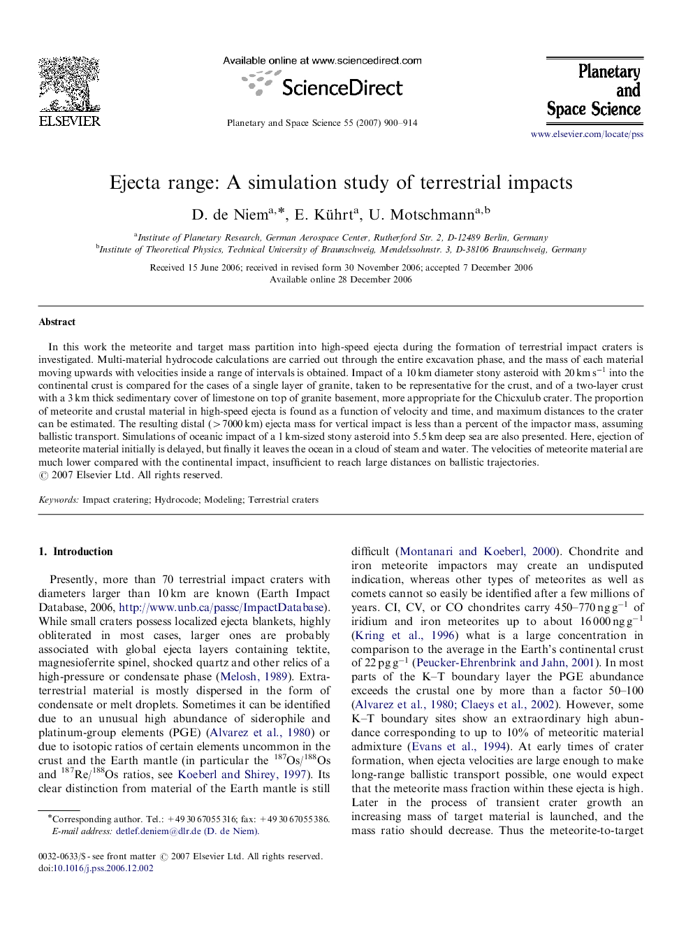 Ejecta range: A simulation study of terrestrial impacts