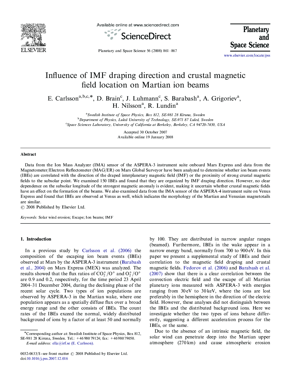 Influence of IMF draping direction and crustal magnetic field location on Martian ion beams