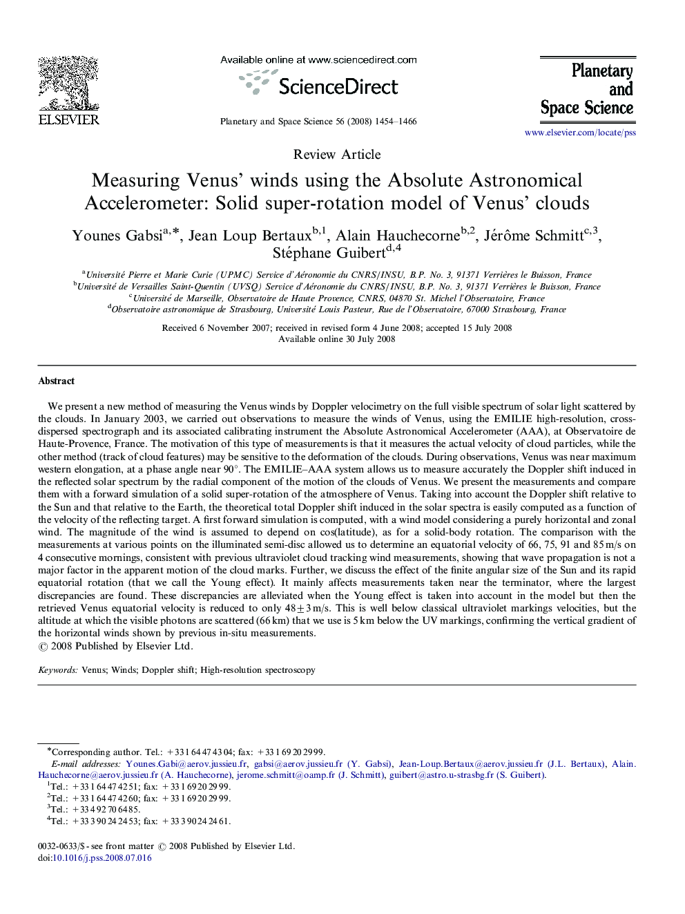 Measuring Venus’ winds using the Absolute Astronomical Accelerometer: Solid super-rotation model of Venus’ clouds