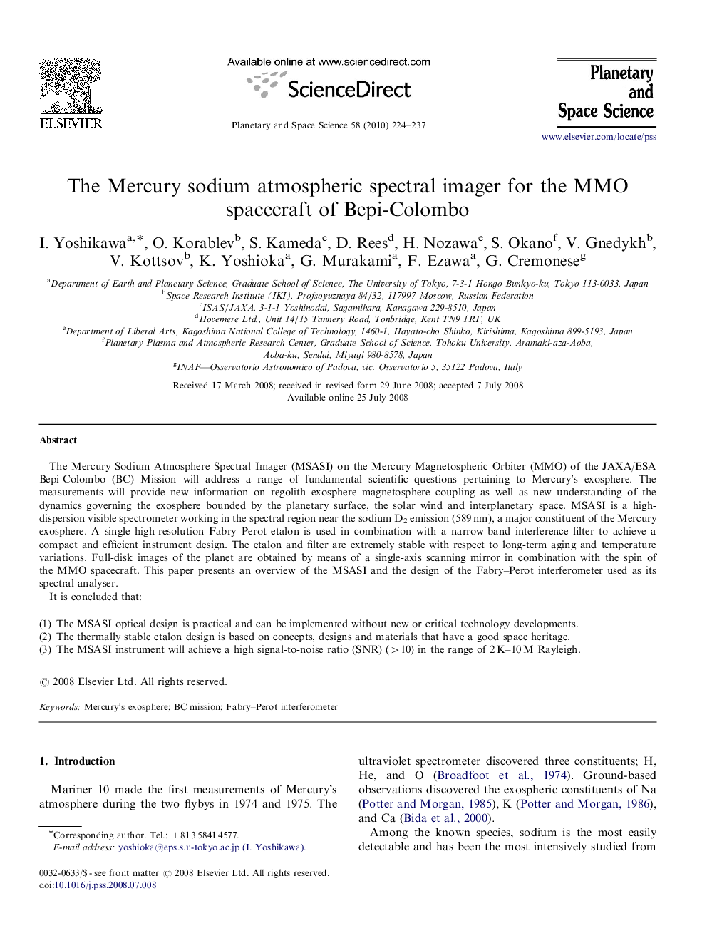 yThe Mercury sodium atmospheric spectral imager for the MMO spacecraft of Bepi-Colombo