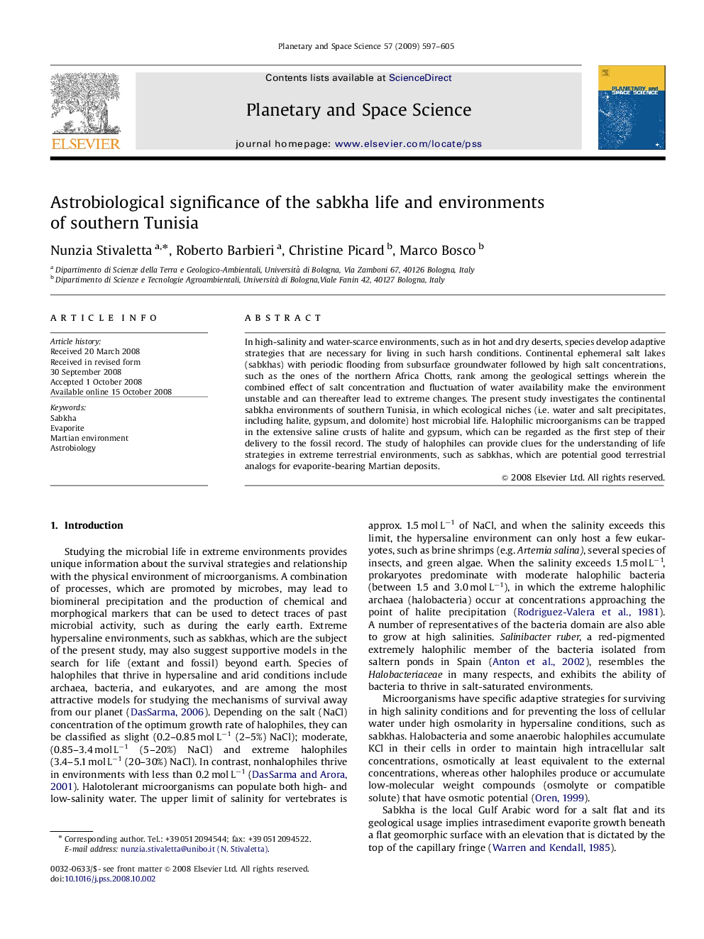 Astrobiological significance of the sabkha life and environments of southern Tunisia