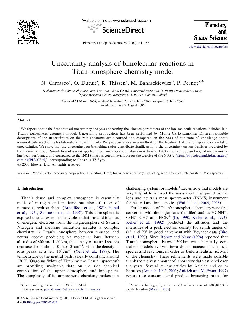 Uncertainty analysis of bimolecular reactions in Titan ionosphere chemistry model