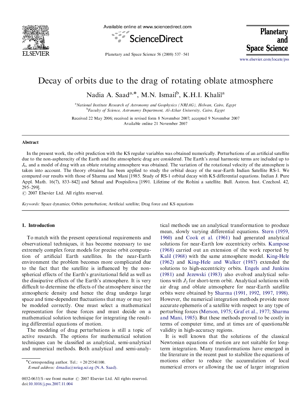 Decay of orbits due to the drag of rotating oblate atmosphere