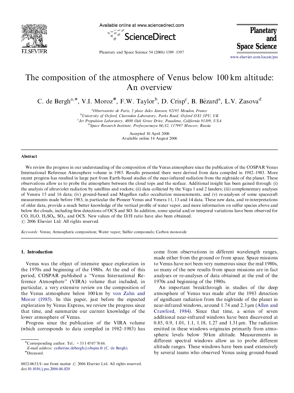 The composition of the atmosphere of Venus below 100 km altitude: An overview