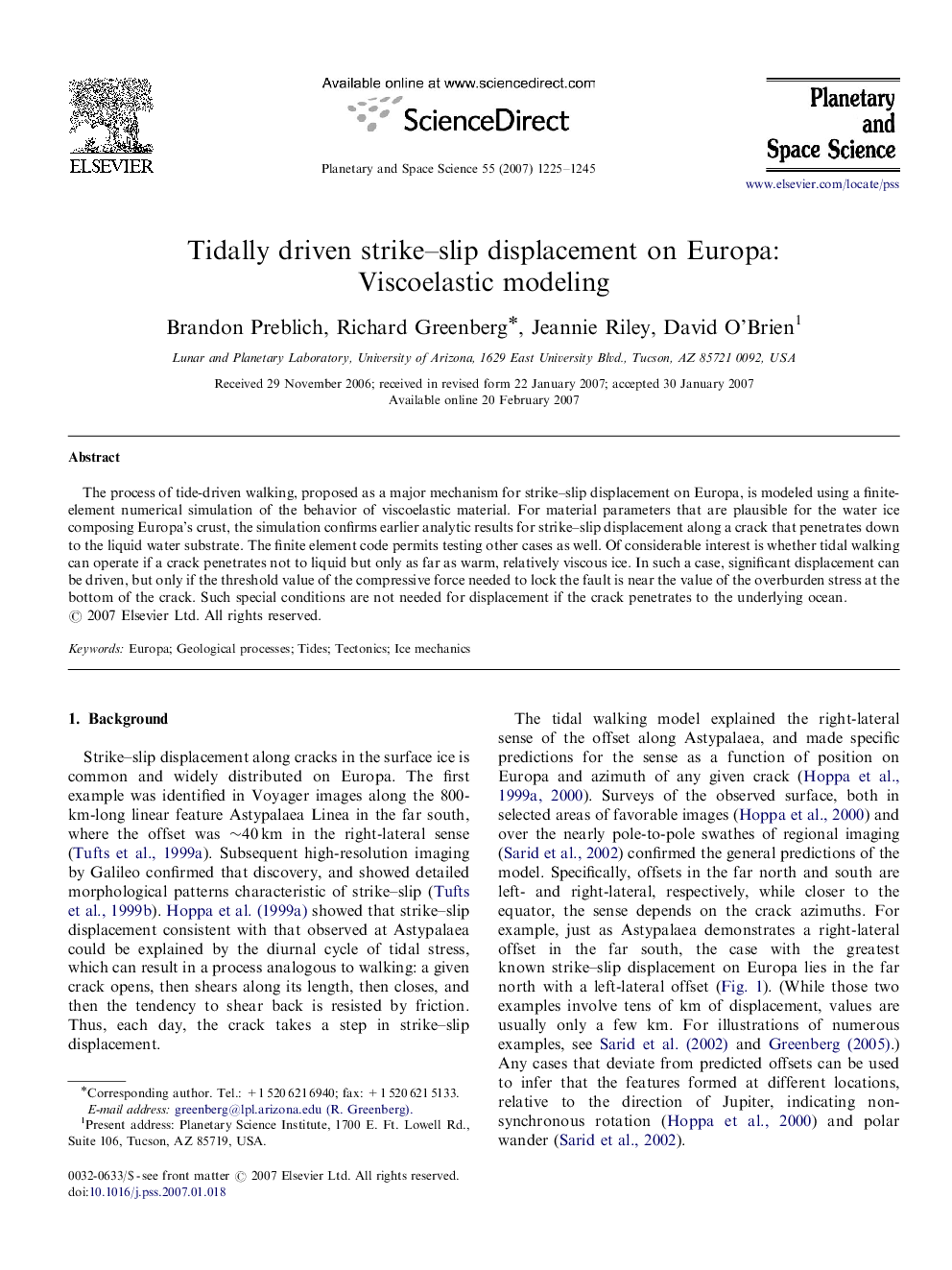 Tidally driven strike–slip displacement on Europa: Viscoelastic modeling