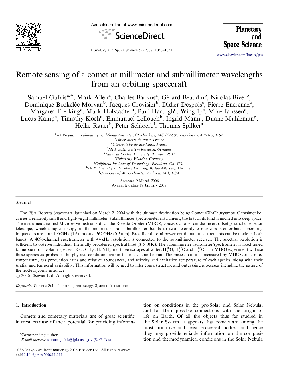 Remote sensing of a comet at millimeter and submillimeter wavelengths from an orbiting spacecraft