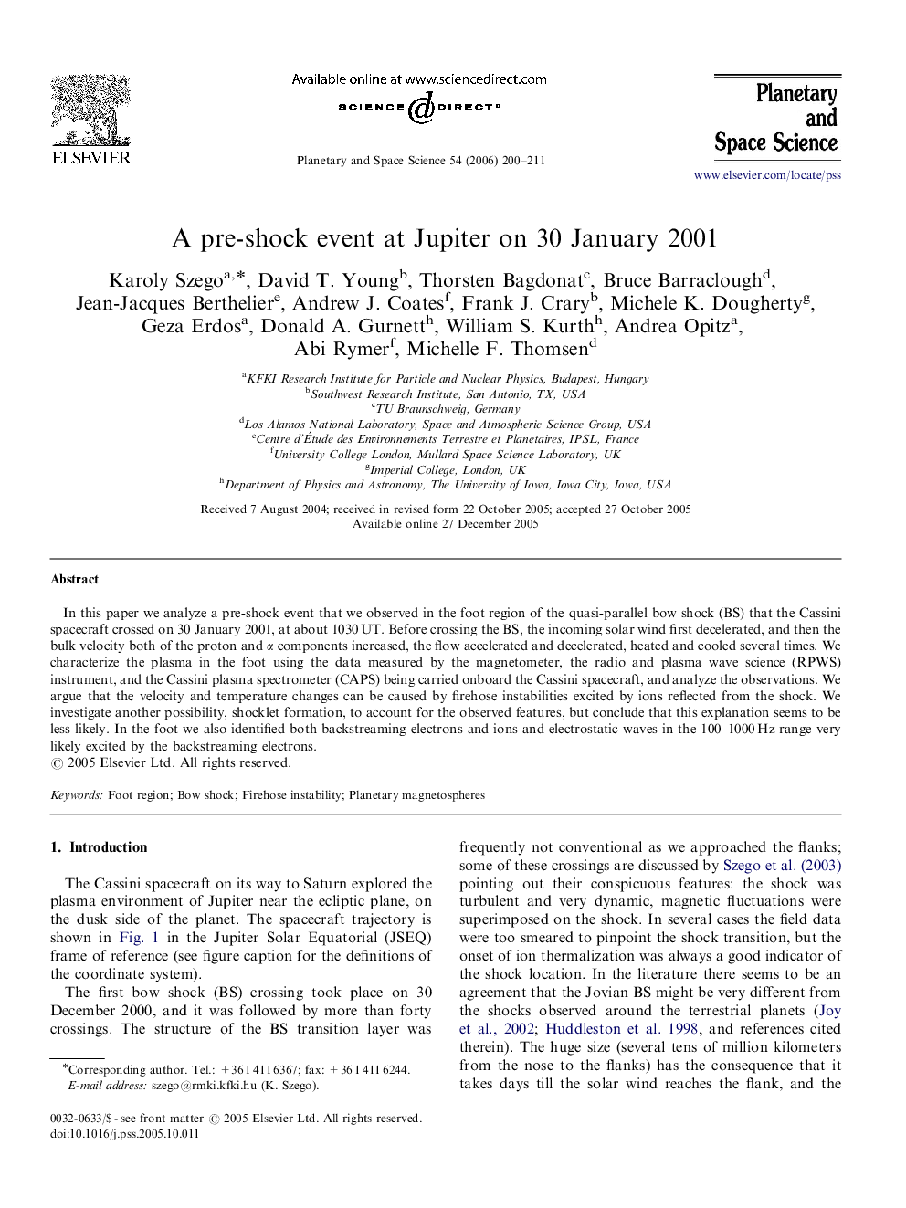 A pre-shock event at Jupiter on 30 January 2001