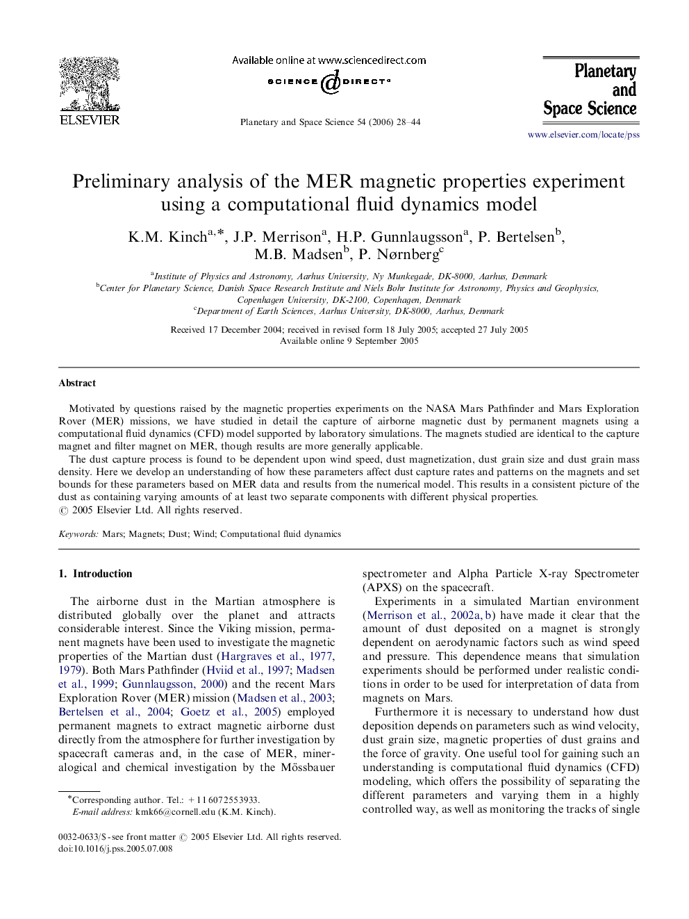 Preliminary analysis of the MER magnetic properties experiment using a computational fluid dynamics model