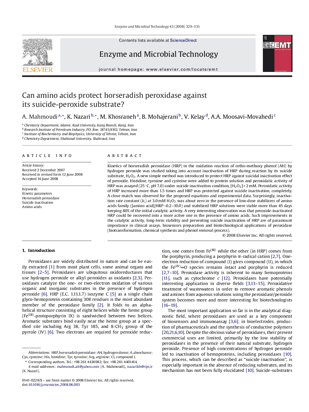 Can amino acids protect horseradish peroxidase against its suicide-peroxide substrate?