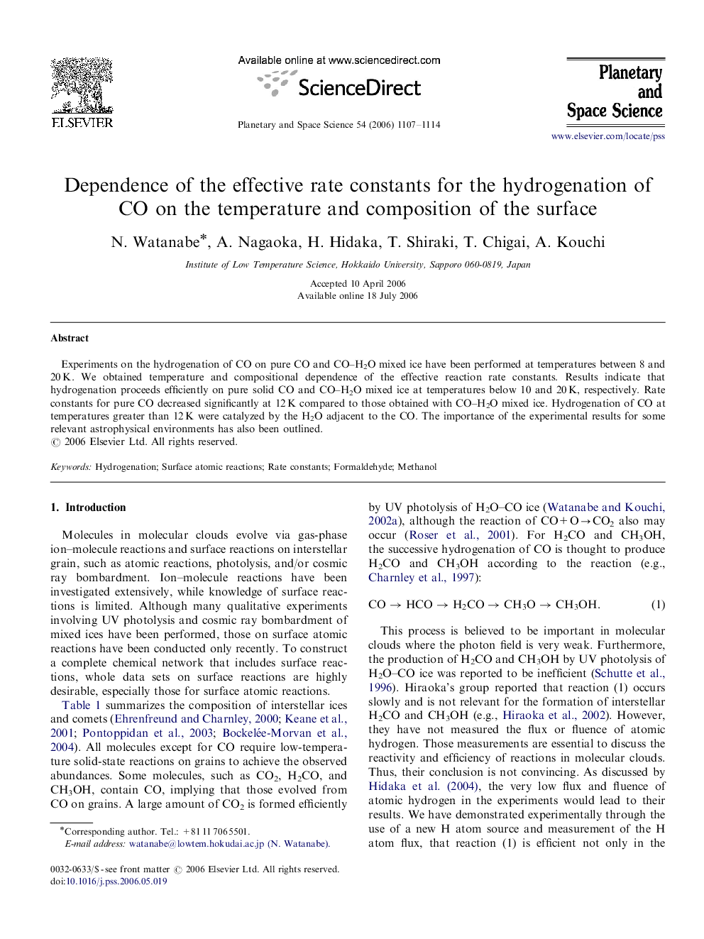 Dependence of the effective rate constants for the hydrogenation of CO on the temperature and composition of the surface