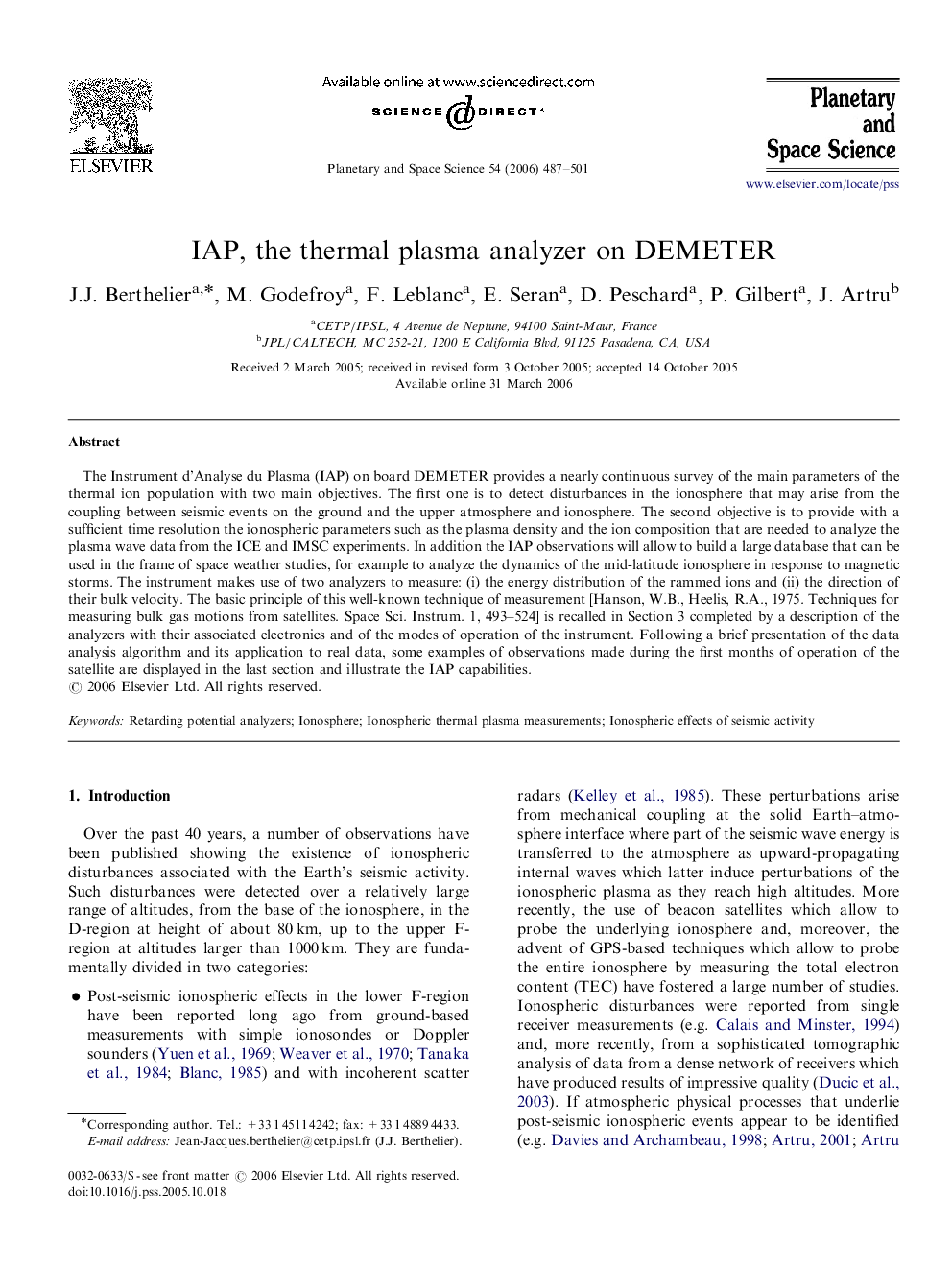 IAP, the thermal plasma analyzer on DEMETER