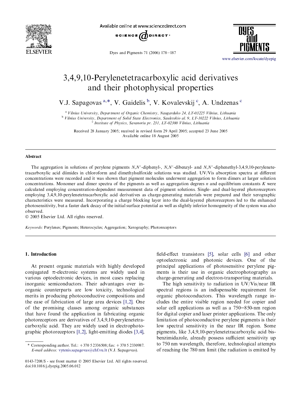 3,4,9,10-Perylenetetracarboxylic acid derivatives and their photophysical properties