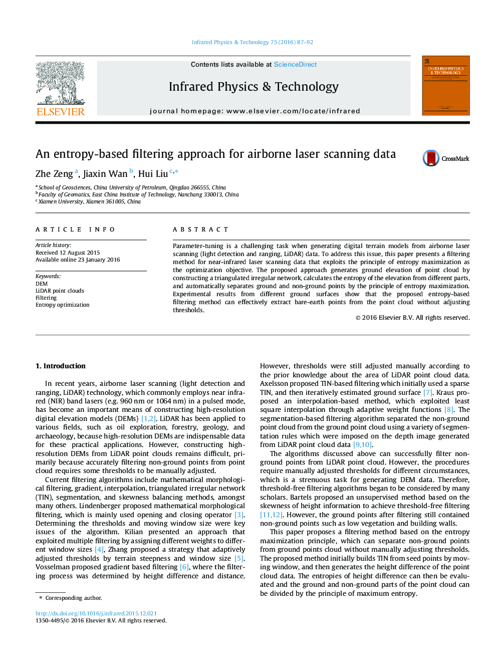 An entropy-based filtering approach for airborne laser scanning data