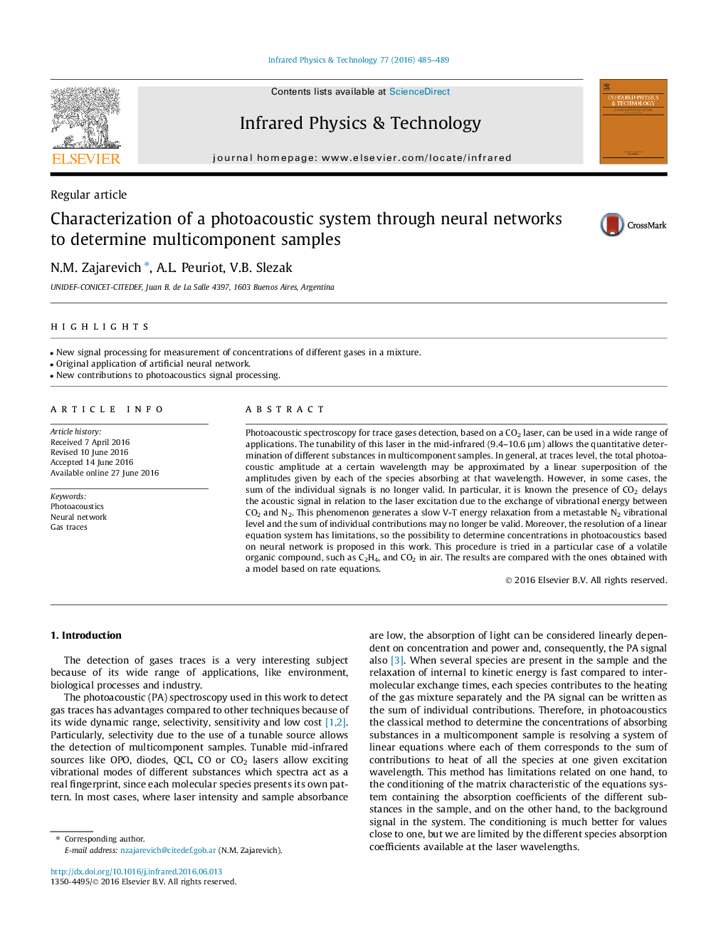 Characterization of a photoacoustic system through neural networks to determine multicomponent samples