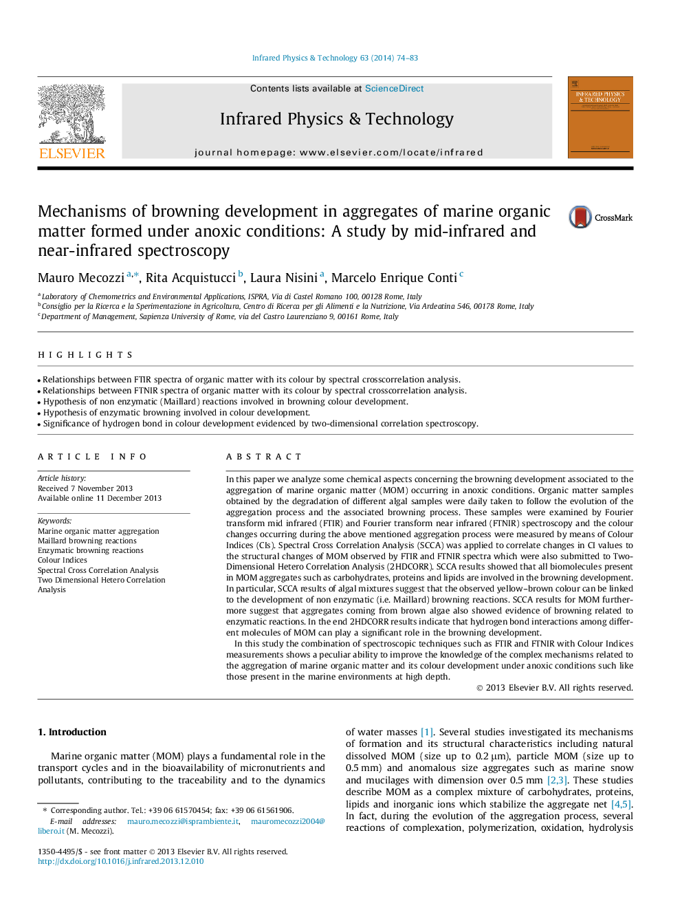 Mechanisms of browning development in aggregates of marine organic matter formed under anoxic conditions: A study by mid-infrared and near-infrared spectroscopy