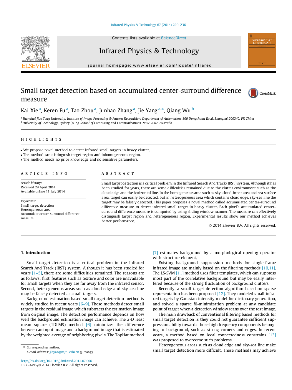 Small target detection based on accumulated center-surround difference measure