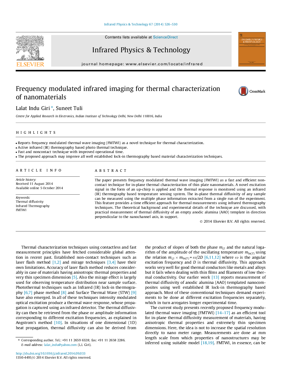 Frequency modulated infrared imaging for thermal characterization of nanomaterials