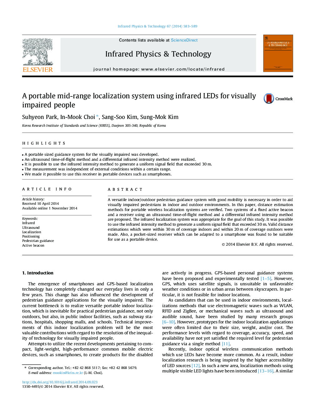 A portable mid-range localization system using infrared LEDs for visually impaired people