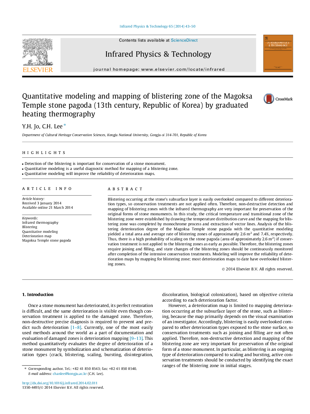 Quantitative modeling and mapping of blistering zone of the Magoksa Temple stone pagoda (13th century, Republic of Korea) by graduated heating thermography