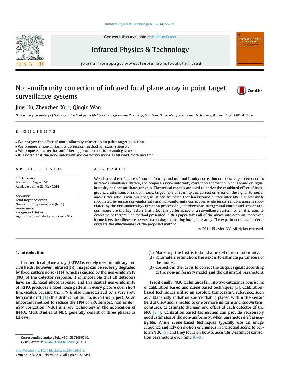 Non-uniformity correction of infrared focal plane array in point target surveillance systems