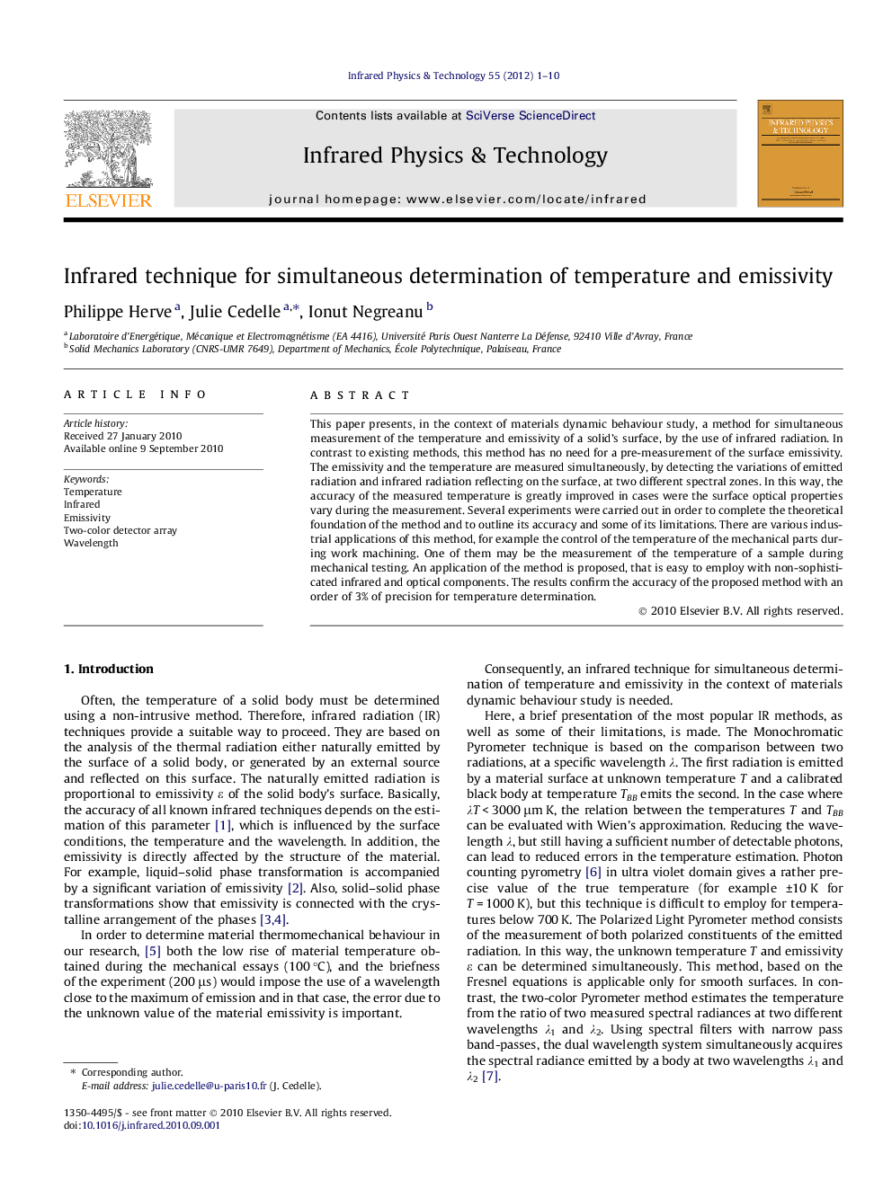 Infrared technique for simultaneous determination of temperature and emissivity