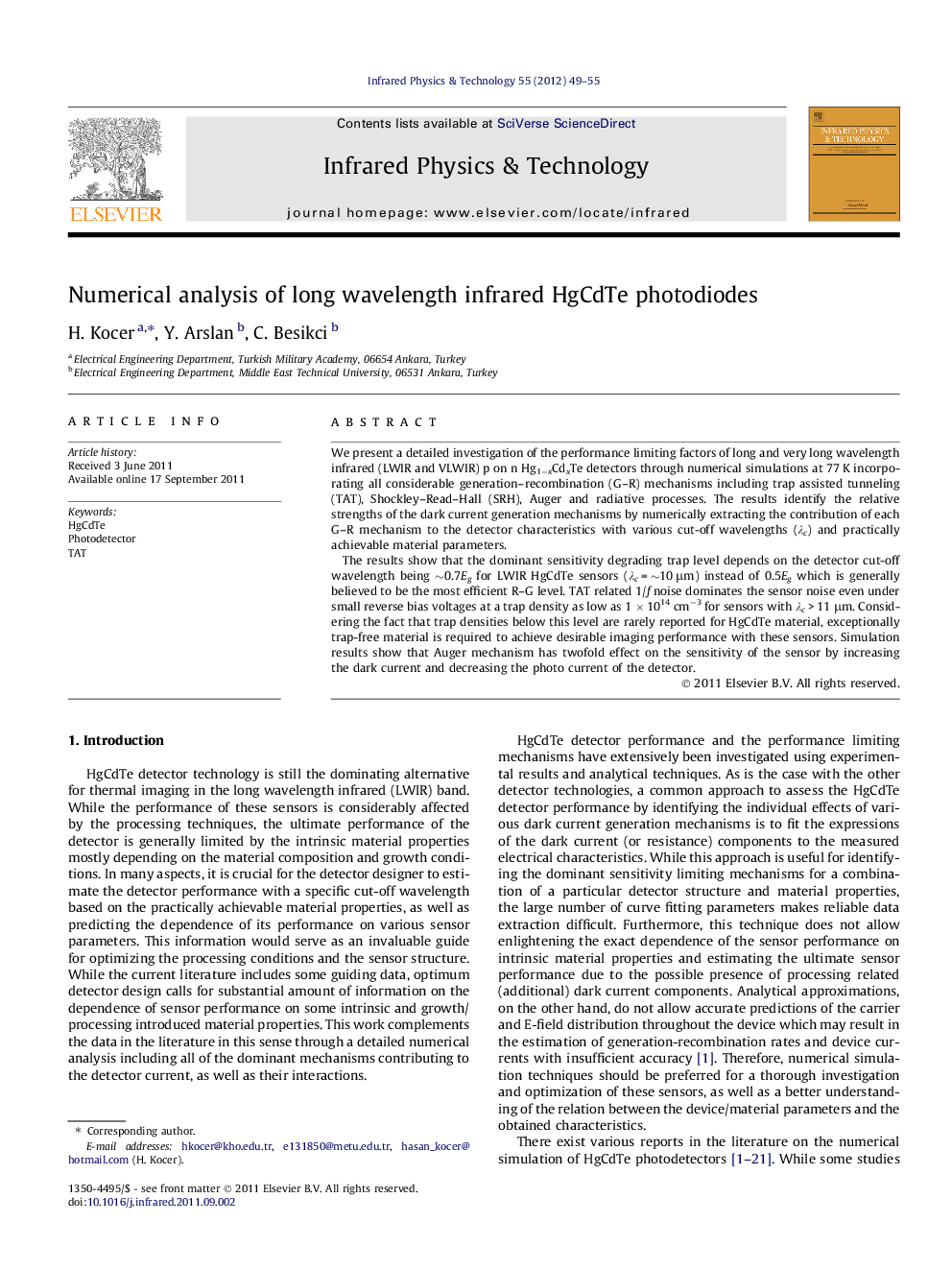 Numerical analysis of long wavelength infrared HgCdTe photodiodes