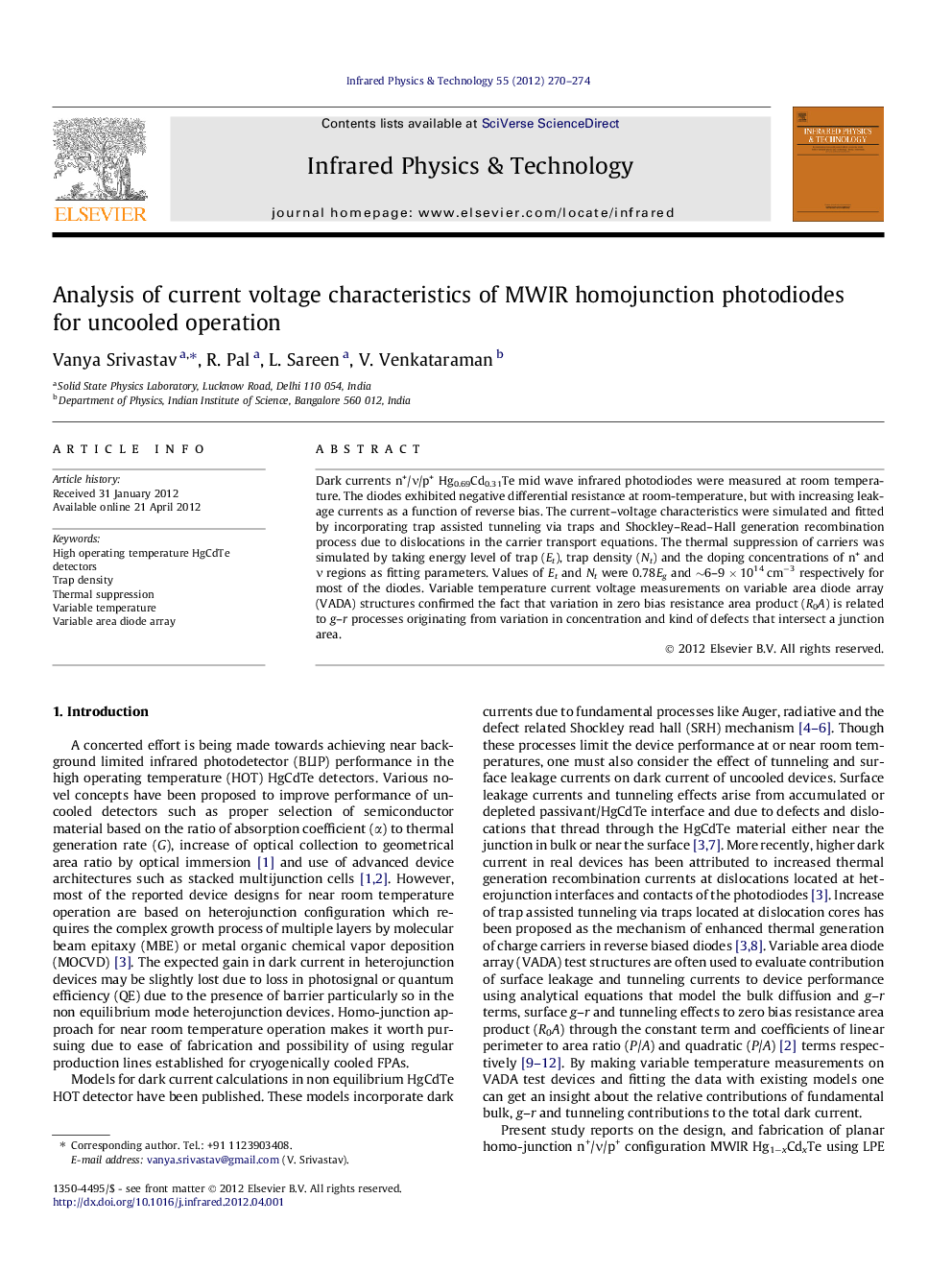 Analysis of current voltage characteristics of MWIR homojunction photodiodes for uncooled operation