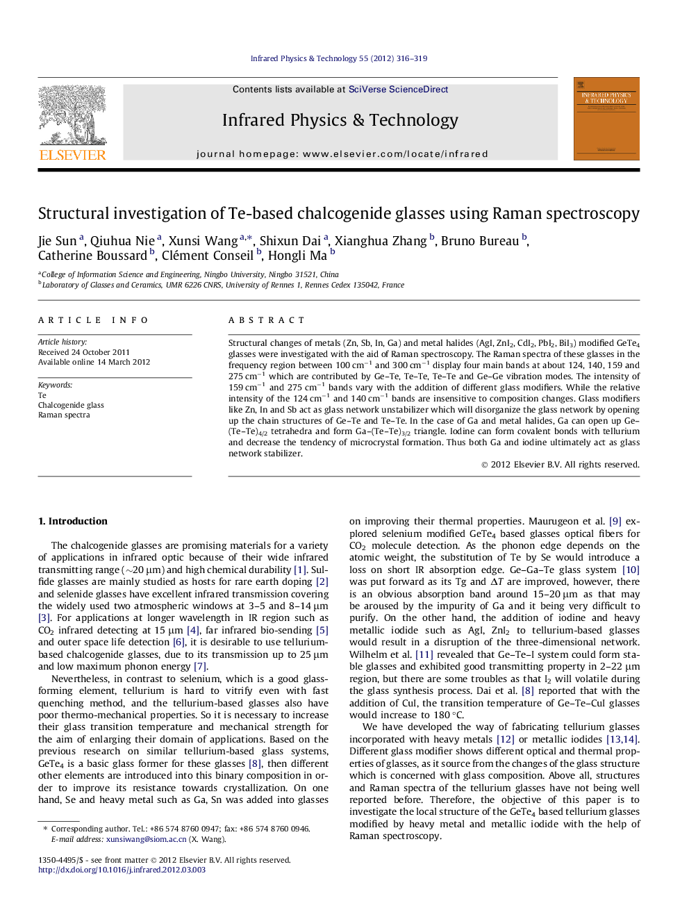 Structural investigation of Te-based chalcogenide glasses using Raman spectroscopy