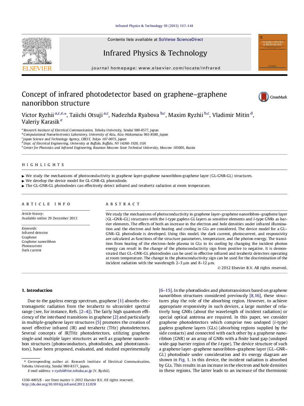 Concept of infrared photodetector based on graphene–graphene nanoribbon structure