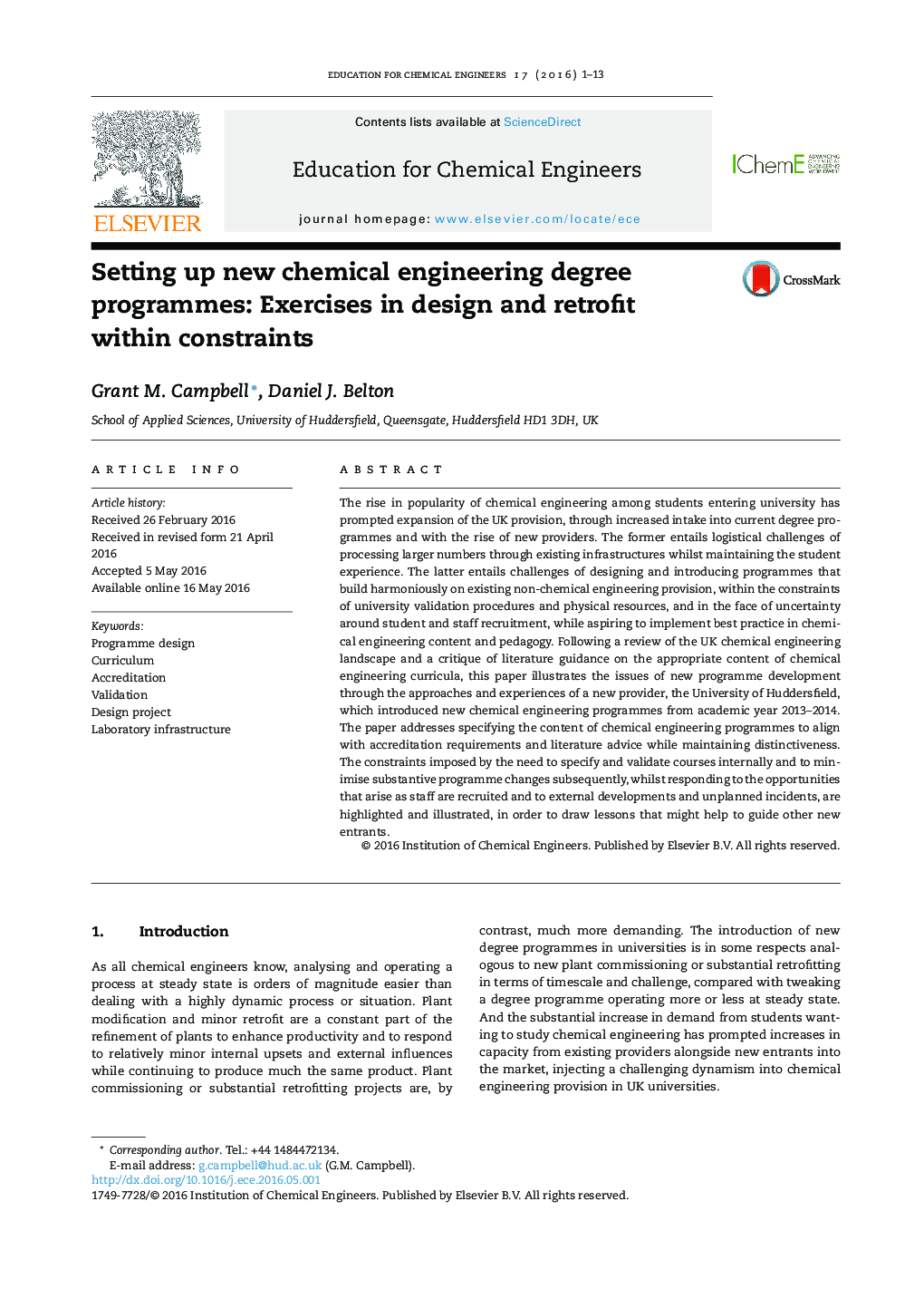 Setting up new chemical engineering degree programmes: Exercises in design and retrofit within constraints