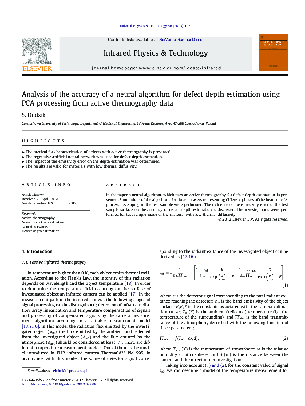 Analysis of the accuracy of a neural algorithm for defect depth estimation using PCA processing from active thermography data