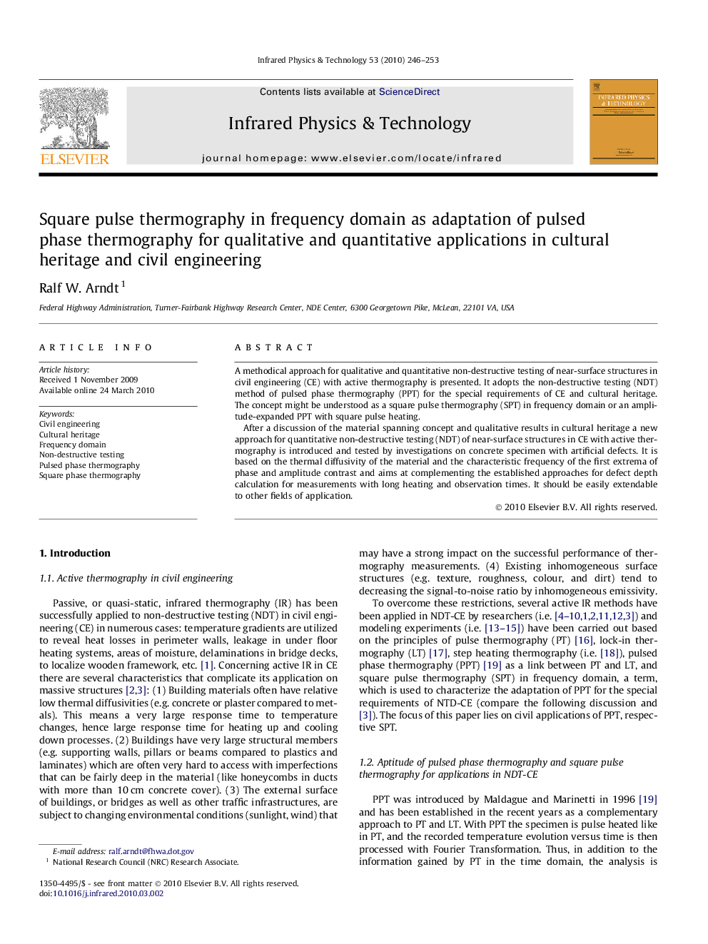 Square pulse thermography in frequency domain as adaptation of pulsed phase thermography for qualitative and quantitative applications in cultural heritage and civil engineering