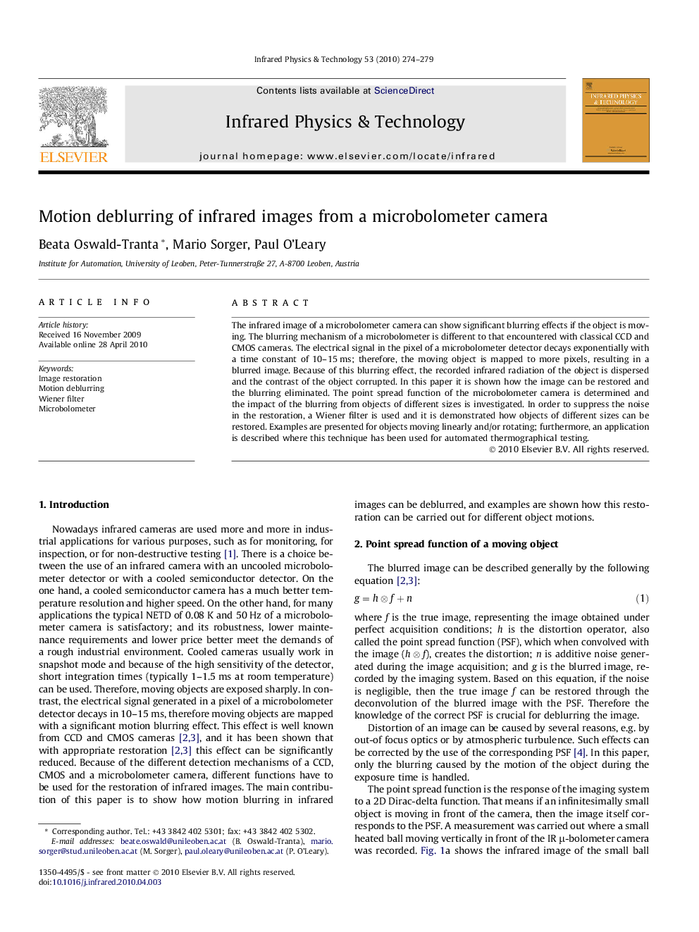 Motion deblurring of infrared images from a microbolometer camera