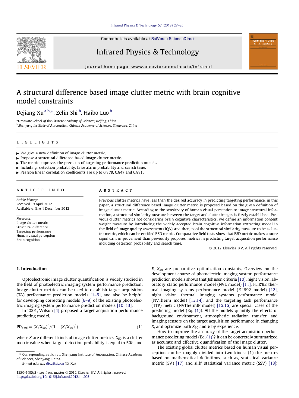 A structural difference based image clutter metric with brain cognitive model constraints