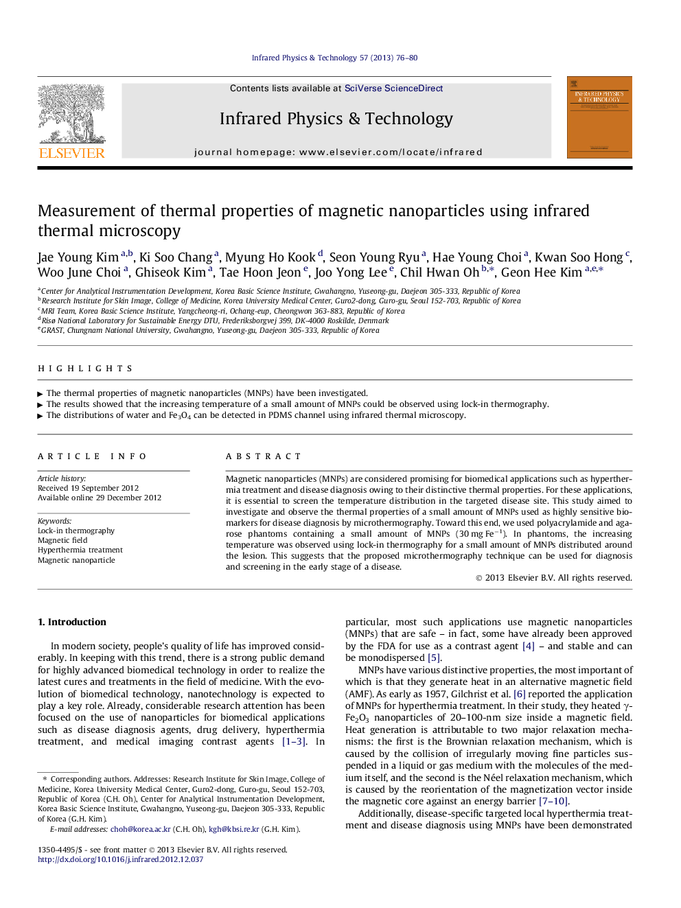 Measurement of thermal properties of magnetic nanoparticles using infrared thermal microscopy