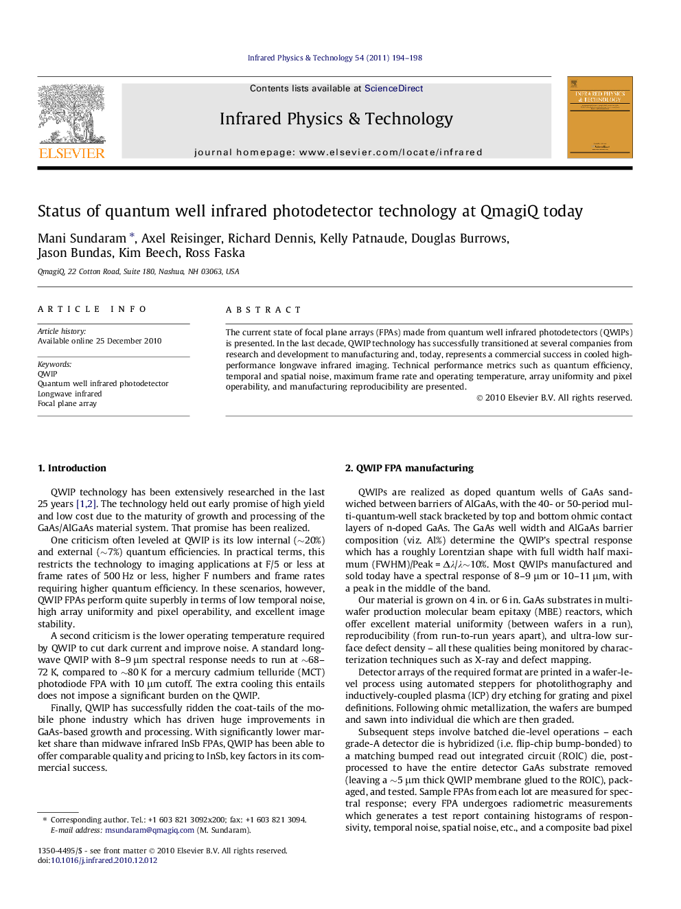 Status of quantum well infrared photodetector technology at QmagiQ today