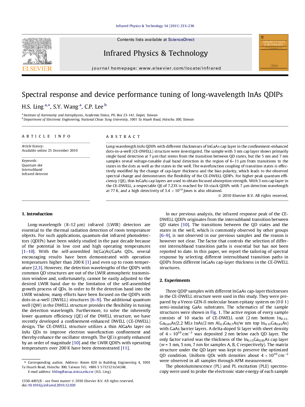 Spectral response and device performance tuning of long-wavelength InAs QDIPs